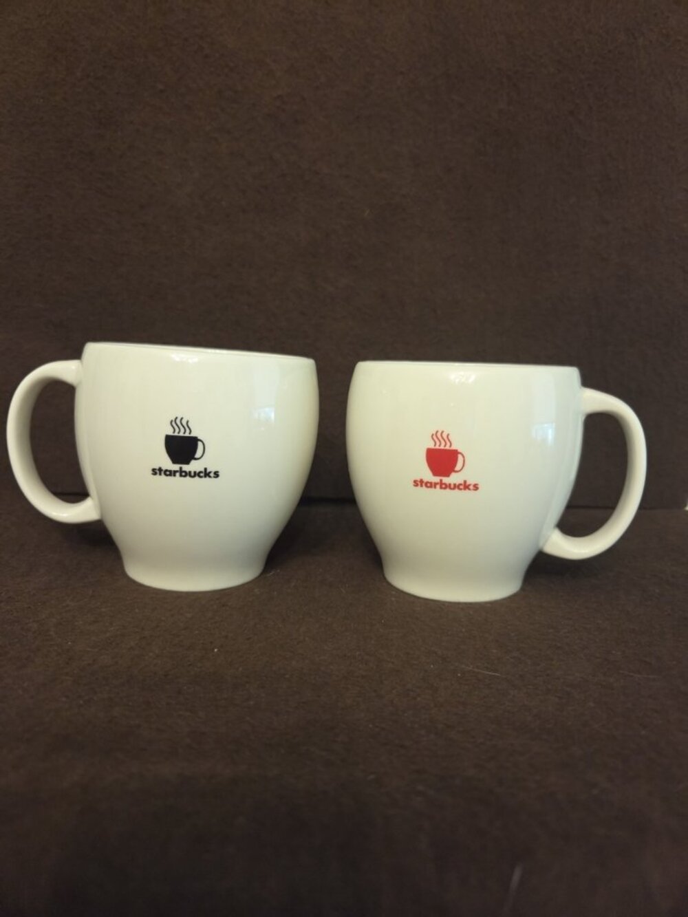 Pair Starbucks White Abbey Coffee Mugs Red & Black Steaming Logo 14oz 2004